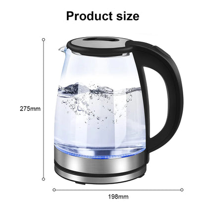 1.8L Glass Electric Kettle with Blue LED Light, 1500W Fast Boil, Auto Shut-Off, Boil-Dry Protection & 360° Rotating Base – Clear Borosilicate Glass Kettle for Home & Office (UK Plug)
