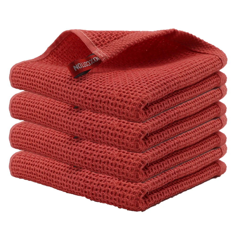 4 Pack Cotton Kitchen Towels – Ultra Absorbent Dishcloths for Cleaning & Drying, Lint-Free Double-Sided Waffle Weave Cloths, Soft & Durable 100% Cotton Dish Towels (34×34cm)