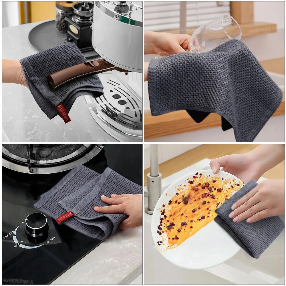4 Pack Cotton Kitchen Towels – Ultra Absorbent Dishcloths for Cleaning & Drying, Lint-Free Double-Sided Waffle Weave Cloths, Soft & Durable 100% Cotton Dish Towels (34×34cm)