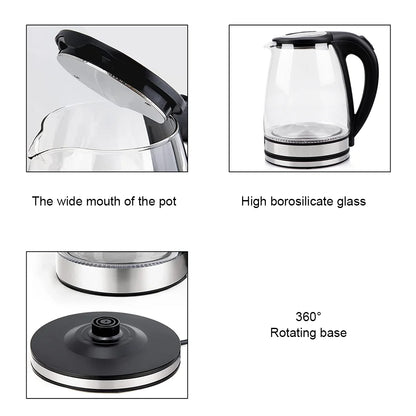 1.8L Glass Electric Kettle with Blue LED Light, 1500W Fast Boil, Auto Shut-Off, Boil-Dry Protection & 360° Rotating Base – Clear Borosilicate Glass Kettle for Home & Office (UK Plug)