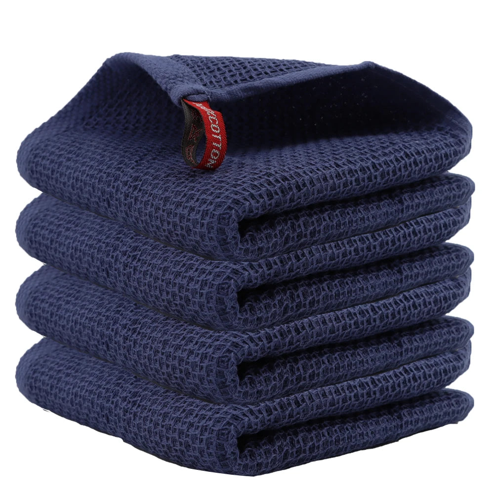 4 Pack Cotton Kitchen Towels – Ultra Absorbent Dishcloths for Cleaning & Drying, Lint-Free Double-Sided Waffle Weave Cloths, Soft & Durable 100% Cotton Dish Towels (34×34cm)