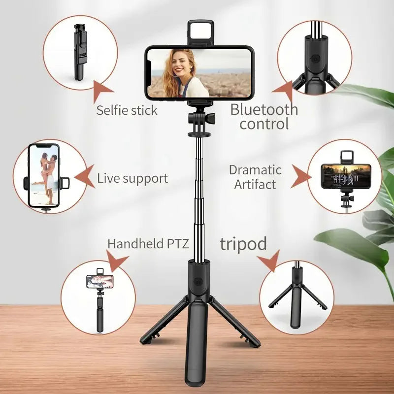 All In One Expandable Portable Tripod Selfie Stick With Bluetooth Remote