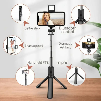 All In One Expandable Portable Tripod Selfie Stick With Bluetooth Remote