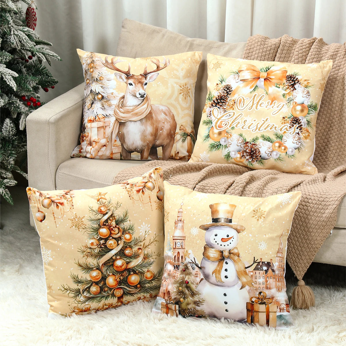 4pcs Merry Christmas Cushion Covers