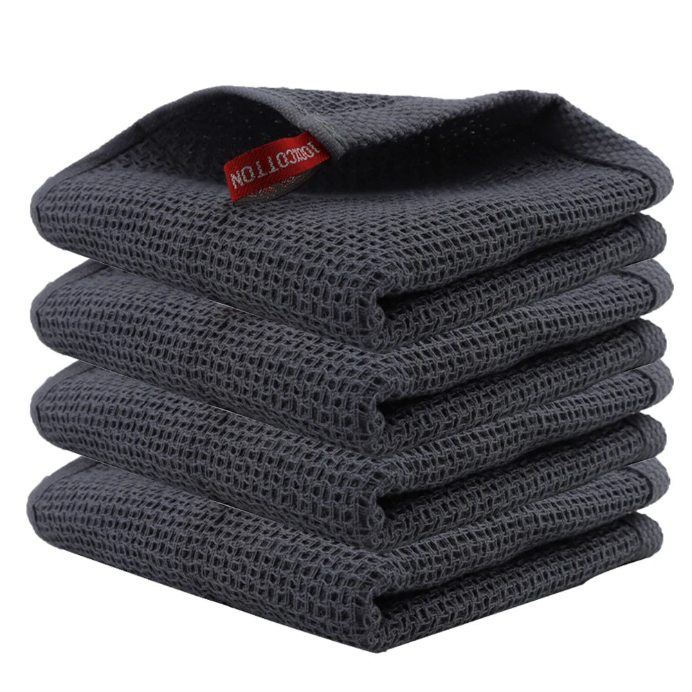 4 Pack Cotton Kitchen Towels – Ultra Absorbent Dishcloths for Cleaning & Drying, Lint-Free Double-Sided Waffle Weave Cloths, Soft & Durable 100% Cotton Dish Towels (34×34cm)