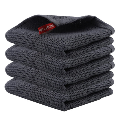 4 Pack Cotton Kitchen Towels – Ultra Absorbent Dishcloths for Cleaning & Drying, Lint-Free Double-Sided Waffle Weave Cloths, Soft & Durable 100% Cotton Dish Towels (34×34cm)