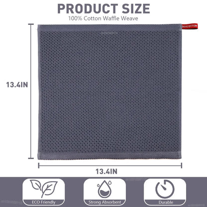 4 Pack Cotton Kitchen Towels – Ultra Absorbent Dishcloths for Cleaning & Drying, Lint-Free Double-Sided Waffle Weave Cloths, Soft & Durable 100% Cotton Dish Towels (34×34cm)