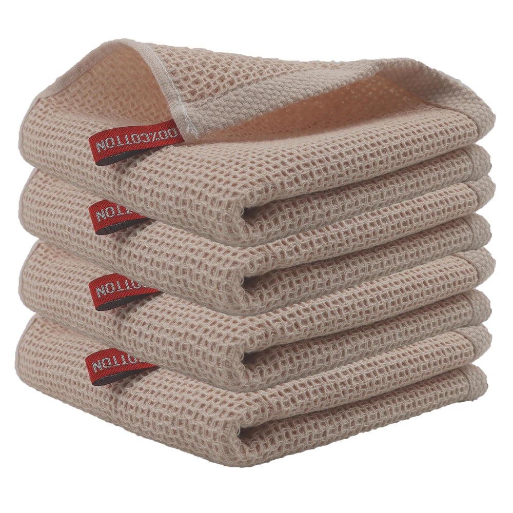 4 Pack Cotton Kitchen Towels – Ultra Absorbent Dishcloths for Cleaning & Drying, Lint-Free Double-Sided Waffle Weave Cloths, Soft & Durable 100% Cotton Dish Towels (34×34cm)